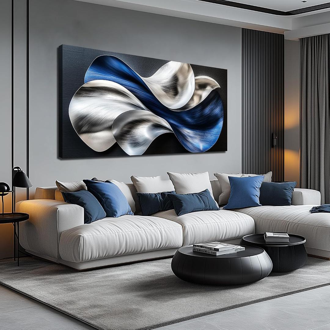 JuhaiArt Blue Wall Art Flow Painting Wall Decor for Office, 59"L x 29"W