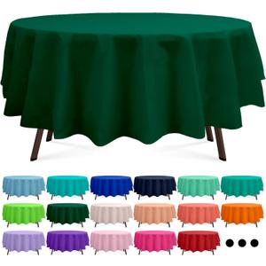 Hunter Green 3 Pack Round Plastic Tablecloth 84 Inches Premium Dark Forest Green Decorative Table Cover for Baby Shower, Birthday, Wedding, Indoor and Outdoor use