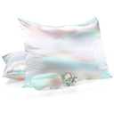 2 Pack Satin Pillowcase with Hidden Zipper, Adjustable Satin Eye Mask for Sleeping and Satin Volume Scrunchie for Hair and Skin, Standard Size(Aurora,Classic Style)