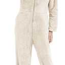 COZYPOIN Womens Fleece Onesies Pajamas Fuzzy Sherpa Adult Hooded One Piece Onesie Winter Romper Flannel Loungewear Sleepwear (White, XS)