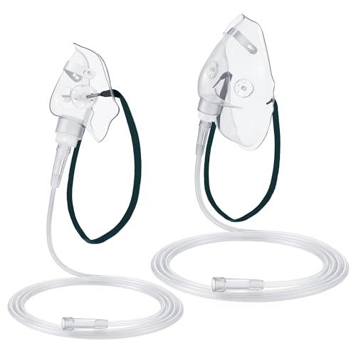Geiserailie 2 PCS M/L Oxygen Mask with 6.6 Ft Tubing and Adjustable Elastic Strap, Adult Oxygen Mask with Tubing, Transparent Masks for Face Adult