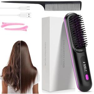 Go Brush Pro 2026 Cordless Hair Straightener Brush, 300M Negative Ionic Anti-Frizz, MCH Fast Heating, 3 Temp, 4000mAh Type-C, Portable Travel Styling Tool for Women