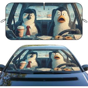 Funny Penguin Car Windshield Sunshades Cartoon Animals Winter Travel Snow Front Window Sun Shade Blocks UV Rays Sun Visor Protector for Car Sedan Truck SUV Accessories 59" X 31"