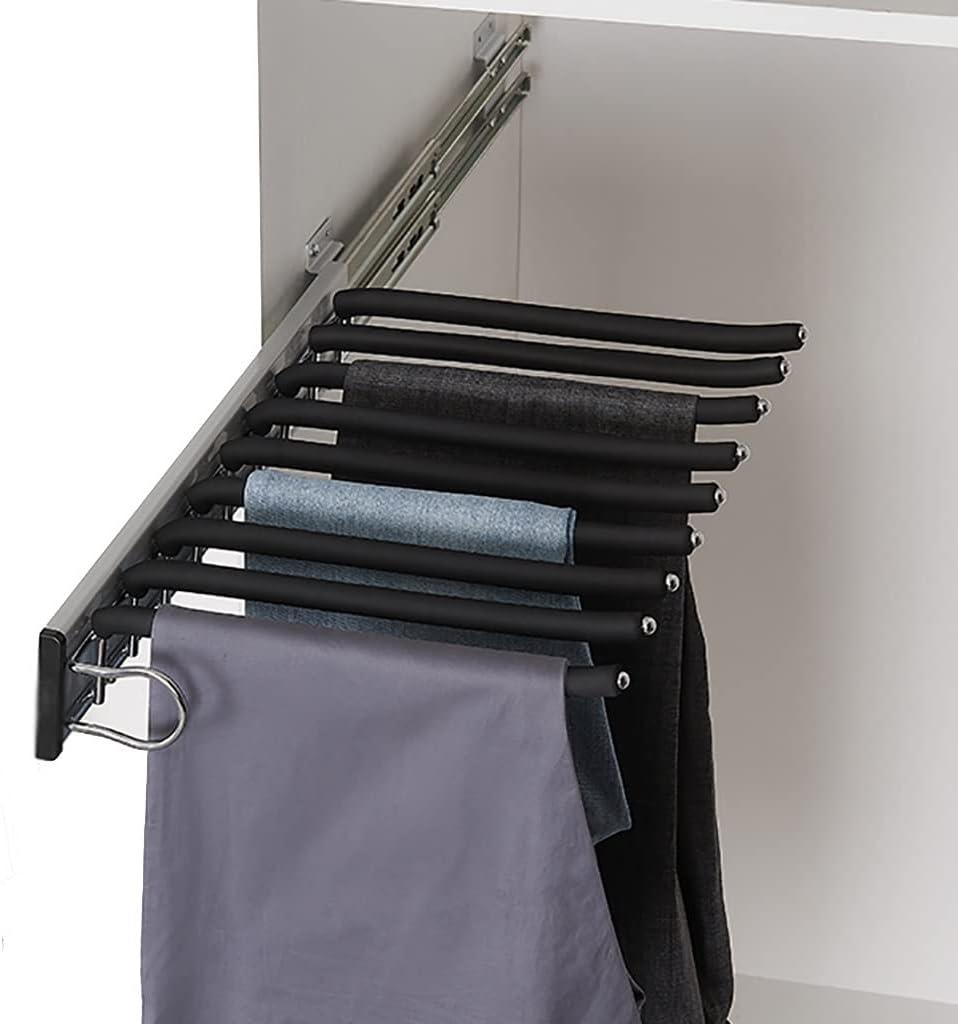 Pull Out Trouser Hangers for Closet Sliding Pants Hanger with 9 Steel Bars Extendable Pants Rack with Black Velvet Hanging Rod (Color : Installation on The Right) (Installation on The Left)