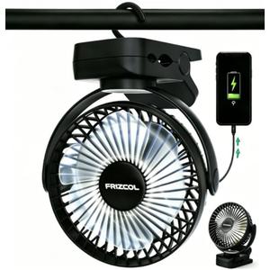 Clip on Fan 65 Hours Portable Desk Fan Rechargeable with LED Lights & Hooks 12000 Capacity Battery Operated Fan with Clips Small Desk Fan Mini Fans for Tents Travel Outdoor Camping Golf Cart, Black