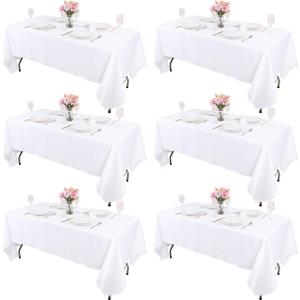 Kesfey 6 Packs Rectangle Table Cloths 60 x126 inchs White Polyester Tablecloths Stain and Wrinkle Resistant Tablecover Washable Banquet Fabric Tablecloth for 8 Foot Tables for Wedding Baby Shower