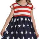 RONGTAI Girls 4th of July Dress Kids American Flag Patriotic Stars Striped Summer A Line Dresses for Kids Independence Day (9-10 Years, Bule 1)