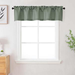 4 x Sage Green Valances for Windows, Faux Linen Textured Short Curtains for Bathroom Basement Cafe Small Window, Modern Solid Rod Pocket Curtains, Sage Green, 1 Pcs Each 60Wx14L Inch