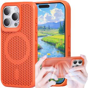for iPhone 16 Pro Case Magnetic Protective Cover, Shockproof Hard PC with Non-Slip Grip, Lightweight Slim Design Compatible with Magnetic Car Mounts for iPhone 16 Pro SR-Orange