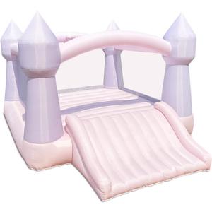 Bounceland Party Castle DayDreamer Cotton Candy Bounce House, 16.4 ft L x 13.1 ft W x 9.3 ft H, Basketball Hoop, UL Blower included, Trendy Pastel Color, Fun Slide & Bounce Area, Castle Theme for Kids