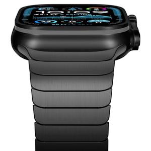iiteeology Compatible with Apple Watch Bands 46mm/49mm/45mm/44mm, Luxury Stainless Steel Link Bracelet for Apple Watch Ultra 3/Ultra2/Series 1-11, 1 Bead-Black