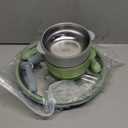 Nuogo 8 Pcs Stainless Steel Kids Plates and Bowls Set with Suction Stainless Steel Baby Plate, Toddler Bowls, Forks, Spoons with Removable Silicone Suction Silicone Baby Feeding Set, Dishwasher Safe