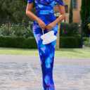 PRETTYGARDEN Cocktail Dresses for Women 2026 Summer Floral Off Shoulder Ruched Mesh Elegant Wedding Guest Maxi Dress (Blue)