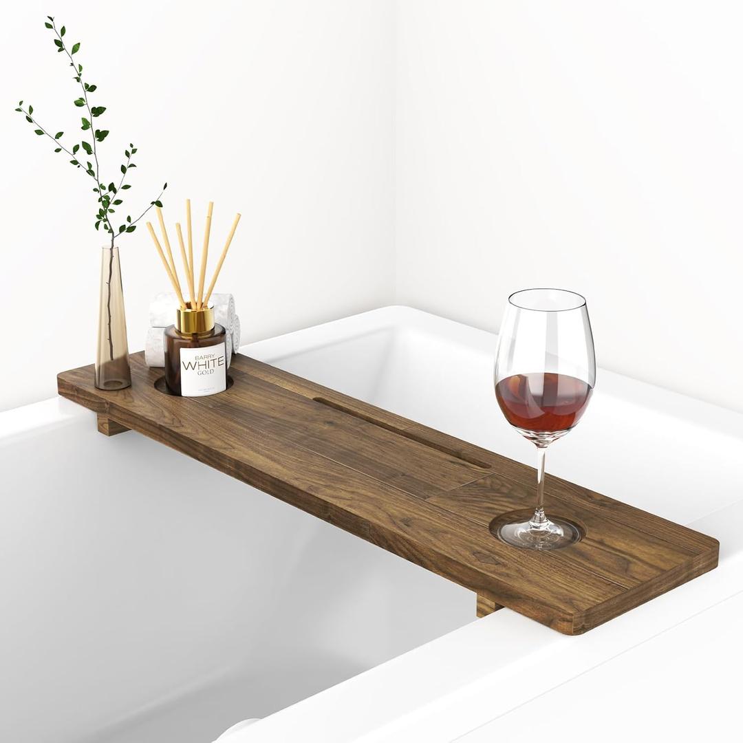Premium Bathtub Tray, Large & Thick Bath Tub Tray, Solid Acacia Wood Bath Tray for Tub, Bathtub Tray Caddy with Adjustable Legs, Anti-Tipping, Bathtub Accessories, Fits Most Bath Tubs, Idea for Women