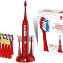 Pursonic S430 SmartSeries Electronic Power Rechargeable Sonic Toothbrush, 12 Brush Heads Included, Red