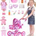 BABESIDE Baby Doll Stroller Set with 12 Inch Baby Doll, 14 Pcs Baby Doll Accessories, Folding Doll Pram Pretend Play Set, Feeding, Bath & Care Toys, Gift for Girls Ages 3yrs+