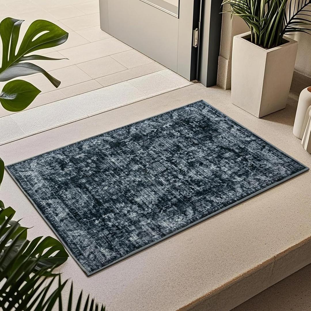 2'x3' Entryway Rug, Non-Slip Washable Door Mat, Modern Soft Indoor Entrance Rugs, Foldable Small Throw Rug for Front Door Bedroom Kitchen Entryway Bathroom Floor (Dark Grey)
