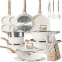 CAROTE ICE 35pcs Pots and Pans Set, Nonstick Cookware Sets, White Granite Induction Cookware with Kitchen Knife Set, 35 Piece