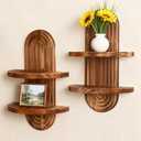 Artilady 2 Pack Shelf Wall Decor Boho Wood Floating Shelves 2 Tier Plant Holder Trinket Storage Rack Rainbow Hanging Decor for Home Bedroom Living Room Office Nursery