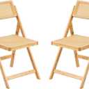 Rattan Folding Chairs, Modern Mid Century Dining Chairs Set of 2, Outdoor Bamboo Chair for Bedroom Living Room Reading Room Dining Kitchen, Wood (Wood-2pack-foldable)
