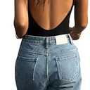 MakeMeChic Women's Sexy Square Neck Thong Bodysuit Open Back Cami Bodysuit Top XS