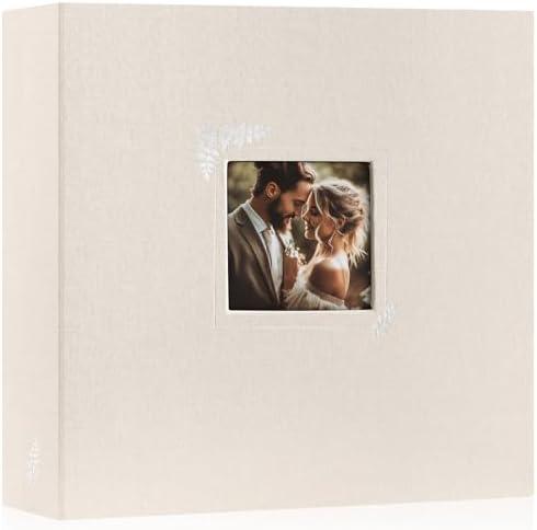 Lanpn Scrapbook Photo Album 12x12, Linen Window Design Cover Top Load 3 Ring Folder Binder Photobook Photo Book 12 x 12 inch with 30 Plastic Sleeves 60 Pages Beige