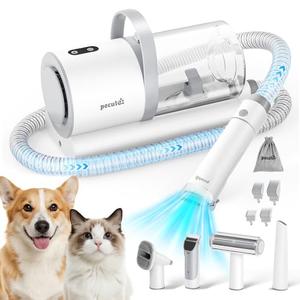 Pecute Dog Grooming Vacuum, 4-in-1 Pet Grooming Kit with Clipper, Brush, 12000Pa Dog Vacuum for Shedding with 1.5L Dust Cup, Storage Pocket, Low Noise Pet Vacuum for Dog & Cat, Home Grooming