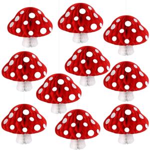 10PCS Mushroom Party Decoration Mushrooms Honeycomb Centerpieces for Table Paper 3D Mushroom Hanging Ceiling Sign Party Supplie VBS 2026 Nature Wonderland Birthday Baby Shower Party Garden Decor