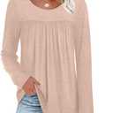 WIHOLL Long Sleeve Shirts for Women Pleated Fall Tops Crewneck Casual Tunic Tops to Wear with Leggings Fashion Clothing (Beige, L)