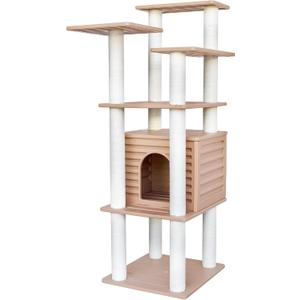 62 Tall Cat Tree for Outdoor and Indoor Cats, Weatherproof Large Outdoor Cat Condo with Scratching Posts