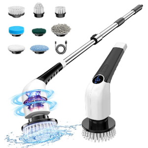 Keimi Electric Spin Scrubber, 2025 New Cordless Shower Cleaning Brush with 8 Replaceable Brush Heads, 3 Adjustable Speeds, and Adjustable Extension Handle for Bathroom Floor Tile