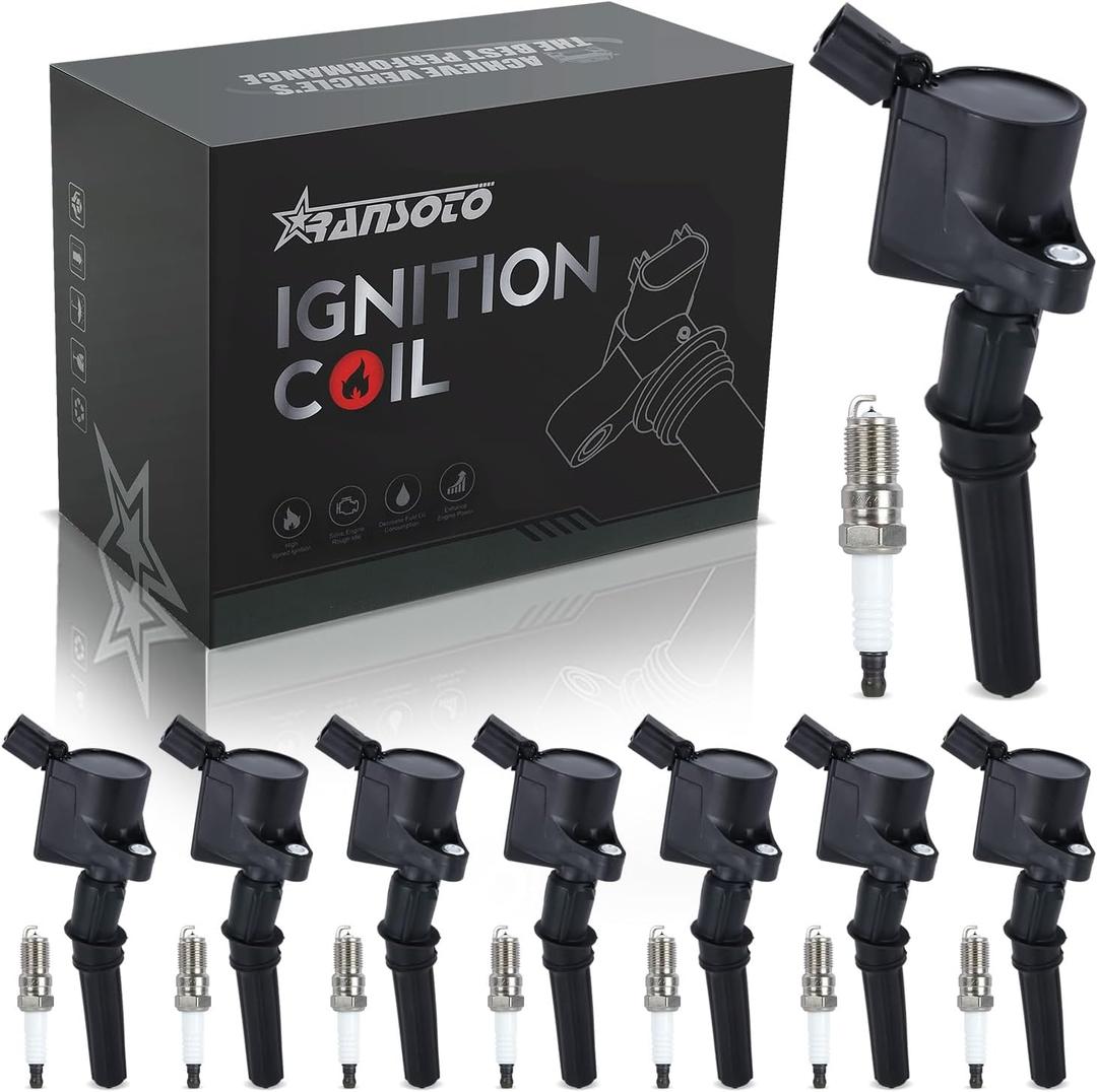 RANSOTO Ignition Coil Pack DG508 & Double Iridium Spark Plug SP479 Compatible with Ford Expedition F150 F250 F350 Explorer Excursion E150 E250 E350 Crown Victoria Mustang Lincoln 4.6L 5.4L (Set of 8)