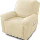 NORTHERN BROTHERS Stretch Recliner Chair Cover, Split Jacquard Furniture Protector, 4 Piece Recliner Slipcovers with Pockets for Living Room, Beige (1 Seat)