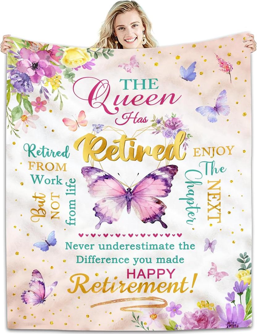 Retirement Gift for Woman Blanket 60"x50", The Queen Has Retired, Best Retired Present, Farewell Gifts for Coworkers, Going Away Goodbye Merch for Mom, Grandma, a Teacher, Nurse Throw Blankets