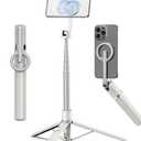 TONEOF 68" Magnetic Selfie Stick Tripod with Aluminum Strong Magnetic Holder for Magsafe, 360° Rotatable Travel Phone Tripod Stand with Metal Ring & Rechargeable Remote for iPhone/Android(Beige Gray)