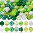Whaline 50 Pcs 20 mm St. Patrick's Day Bubblegum Beads Set Mixed Green Shamrock White Green Plastic Spacer Beads for Jewelry Making Boutique Craft Supplies, Small