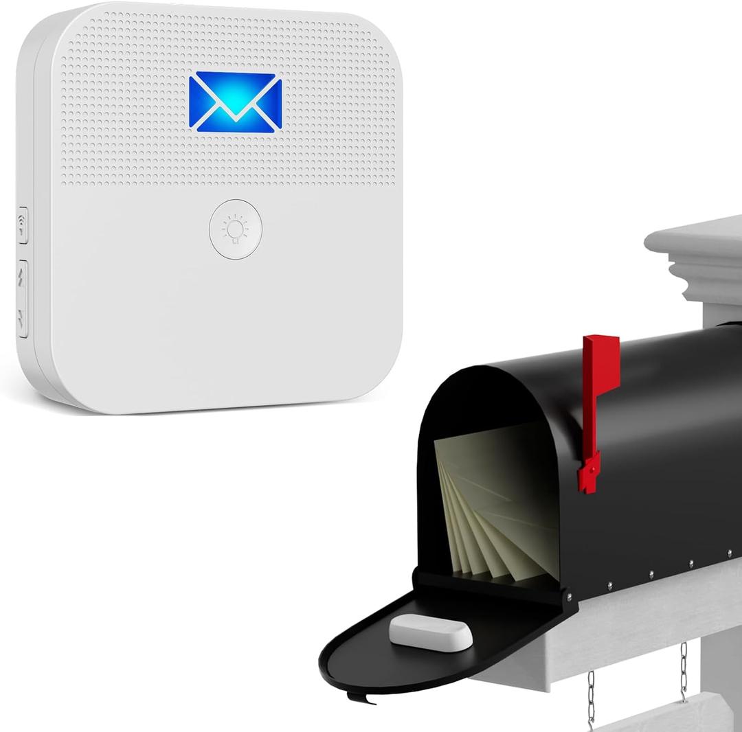 Mailbox Alarm, Wireless Long Range Mailbox Alert, Mailbox Chime Notification System 600 ft Long Range LED Light Flashing and Sound Reminderser Station for Delivered Mail