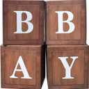 Baby Boxes with Letters for Shower, 4pcs Decorations for Boy Girl Balloon Boxes Gender Reveal Birthday Party Favors (Wood)