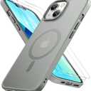 Miracase Magnetic for iPhone 13 Case 6.1 inch (Compatible with MagSafe)with 2X Screen Protectors Military-Grade Protection, Anti-Fingerprint Translucent Matte Phone Case Cover, Gray