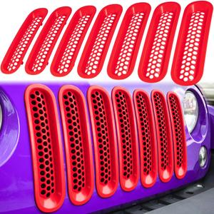 7PCS Front Grill Mesh Inserts for Jeep Wrangler JK JKU Unlimited 2007 2008 2009 2010 2011 2012 2013 2014 2015 2016 2017 2018 Grille Guard Cover Trim Clip-in Exterior Accessories (Matte Red)