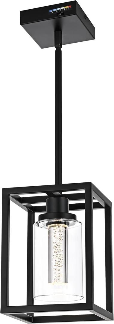 MELUCEE Black Pendant Lights Kitchen Island 1-Light, 5 Color Dimmable Led Pendant Light Ceiling Hanging Over Sink with Crystal Bubble Glass, Modern Integrated LED Hanging Light Dining Room Lighting