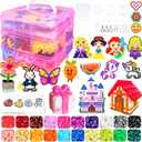 Fuse Beads Kit for Kids - 11000 Fuse Beads, 20 Colors 5mm Bead Craft Set with Storage Box, Pegboards, Ironing Paper and Accessories, Arts and Crafts Set Toys Gifts for Girls & Boys Birthday Christmas (Pink)