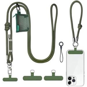 Phone Lanyard-1×Adjustable Neck Phone Strap with Wallet, 1×Wrist Strap，2×Pads,Anti Theft Phone Wrist Strap with Wallet，Universal Phone Strap Crossbody Compatible with Most Smartphones-Green