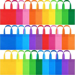 30 Packs Non-woven Party Gift Bags Reusable Goodie Bags 7.97.9 Inch Colorful Tote Treat Bag with Handles Rainbow cloth bags for Wedding Birthday, 1 count