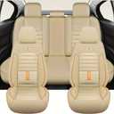 5-Piece Nappa Leather car seat Cover, Suitable for Cars, SUVs, and Trucks - Premium Quilted Diamond Stitching, Waterproof, airbag (Beige)