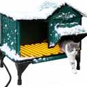 BARKBUDDY Heated Cat House for Outdoor & Indoor Use in Winer, 113F Constant-Temperature Heating Pad Waterproof Windproof Warm Shelter Cat Houses (Green, Medium (21" L x 13" W x 20" H))