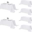 Fokitut 6 Pack Rectangle Tablecloth, 90x132 Inch, Stain Resistant and Wrinkle Polyester Table Cloth, Fabric Table Cover for Kitchen Dining, Wedding, Party, Holiday Dinner-White