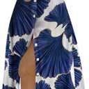 YMING Womens Long Sleeve Button Down Shirt Dresses Casual Floral Print Maxi Dress Loose Fit Split Blouse Dress (Navy Blue), XL