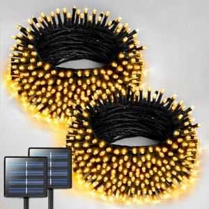 JMEXSUSS 2 Pack Solar String Lights Outdoor Waterproof, Total 400 LED 151FT Solar Powered Outdoor String Lights, 8 Modes Solar Christmas Light for Outside Patio Yard Tree Decorations, Warm White