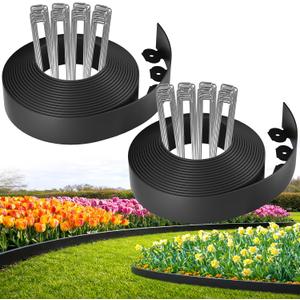 Bonviee 1.5 Inch x 66FT Garden Border Edging Kit with 100 Anchoring Spikes, Flexible Garden Edging for Landscaping, Flower Beds, Lawn, Yard, and Paver Pathways